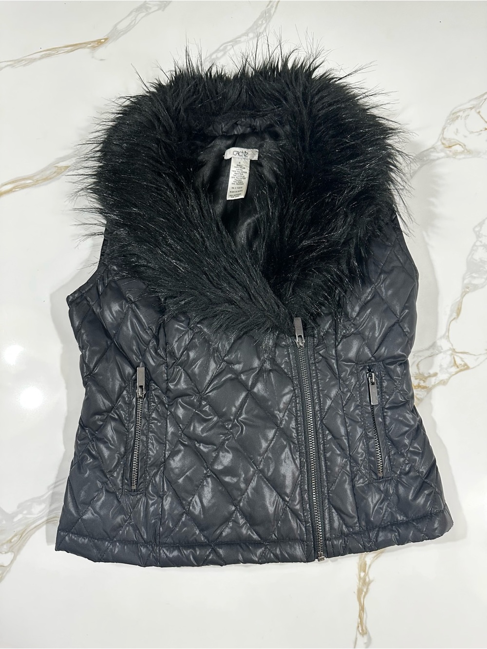 ✨ Vintage Cache Faux Fur Down Feather Quilted Puffer Vest ✨